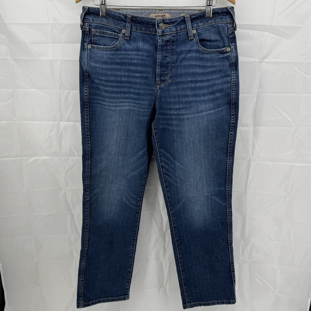 Ariat Real Jeans Women's 30R X 29" Blue High Rise Slim Straight Button Fly